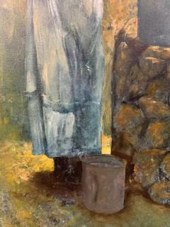 Large Oil on Canvas Figurative Painting of a Farmer Woman by a Well - 2873291