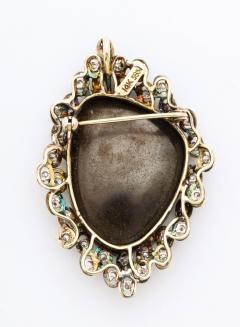 Large Opal Brooch Pendant Surrounded by Diamonds set in Gold - 771120