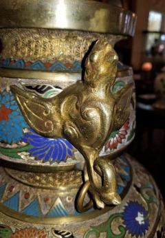 Large Oriental Champleve Cloisonne Urn on Stand - 1713079