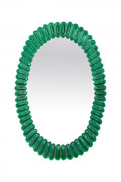 Large Oval Emerald Green Murano Glass Mirror in Stock - 3988471