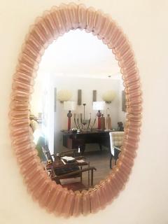 Large Oval Pink Murano Glass Mirror - 1341996