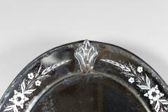 Large Oval Venetian Etched Mercury Glass On Glass Mirror Italy Circa 1880 - 3436890