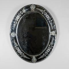 Large Oval Venetian Etched Mercury Glass On Glass Mirror Italy Circa 1880 - 3436892