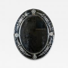 Large Oval Venetian Etched Mercury Glass On Glass Mirror Italy Circa 1880 - 3440145