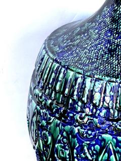 Large Pair 1960s Blue Teal Drip Glaze Bulbous form Lamps with Textured Surface - 3348585