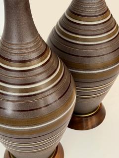 Large Pair 1960s Lamps with Striated Glazed Decoration on a Pumice Ground - 4121289
