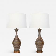 Large Pair 1960s Lamps with Striated Glazed Decoration on a Pumice Ground - 4121520