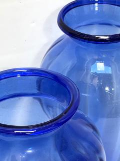 Large Pair Antique Murano Cobalt Blue Amphora Vases - 4485608