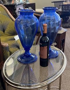 Large Pair Antique Murano Cobalt Blue Amphora Vases - 4485613