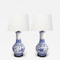 Large Pair Chinese Blue White Bottle form Lamps - 4522033