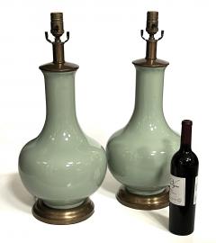 Large Pair Chinese Celadon Glazed Bottle form Porcelain Lamps - 4521552