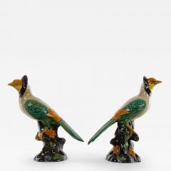 Large Pair English Glazed Porcelain Terracotta Birds Statues - 3130768
