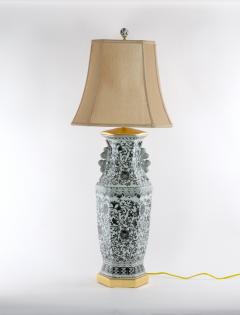 Large Pair Glazed Tapestry Porcelain Gilt Base Table Lamps - 3120786