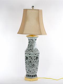 Large Pair Glazed Tapestry Porcelain Gilt Base Table Lamps - 3120788