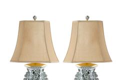 Large Pair Glazed Tapestry Porcelain Gilt Base Table Lamps - 3120791