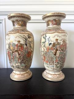 Large Pair Japanese Satsuma Ceramic Vases Kozan Meiji Period - 4495428