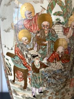 Large Pair Japanese Satsuma Ceramic Vases Kozan Meiji Period - 4495433