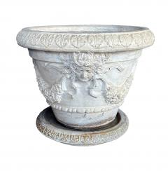 Large Pair Neoclassical Style Cast Stone Planters with Undertrays - 4528019