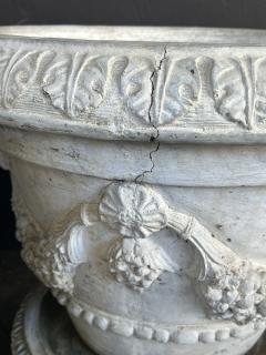 Large Pair Neoclassical Style Cast Stone Planters with Undertrays - 4528020