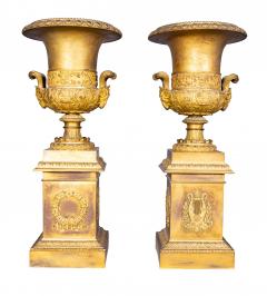 Large Pair Of French Empire Ormolu Campagna Form Urns - 4524554