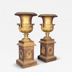 Large Pair Of French Empire Ormolu Campagna Form Urns - 4526963
