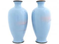 Large Pair Of Meiji Japanese Cloisonne Enamel Wireless Vases Mt Fuji Sun Set - 4123804