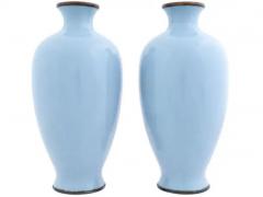 Large Pair Of Meiji Japanese Cloisonne Enamel Wireless Vases Mt Fuji Sun Set - 4123805