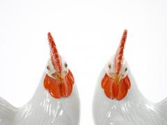 Large Pair of 1930s Chinese Porcelain Rooster Figures Polychrome Decoration - 4793815