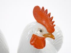 Large Pair of 1930s Chinese Porcelain Rooster Figures Polychrome Decoration - 4793818