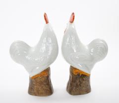 Large Pair of 1930s Chinese Porcelain Rooster Figures Polychrome Decoration - 4793819