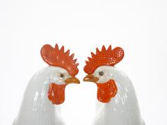 Large Pair of 1930s Chinese Porcelain Rooster Figures Polychrome Decoration - 4793820