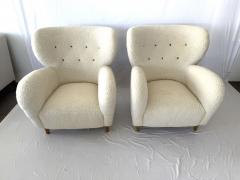 Large Pair of 1940s Scandinavian Sheepskin Shearling Lounge Chairs - 3920765