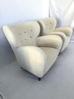 Large Pair of 1940s Scandinavian Sheepskin Shearling Lounge Chairs - 3920766