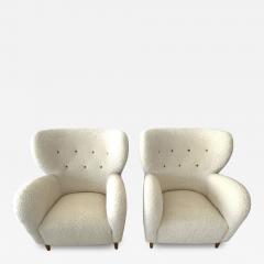 Large Pair of 1940s Scandinavian Sheepskin Shearling Lounge Chairs - 3922822