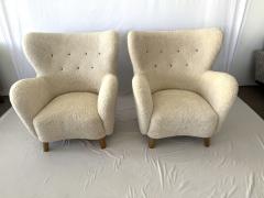 Large Pair of 1940s Scandinavian Sheepskin Shearling Lounge Chairs - 3920785