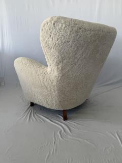 Large Pair of 1940s Scandinavian Sheepskin Shearling Lounge Chairs - 3920794