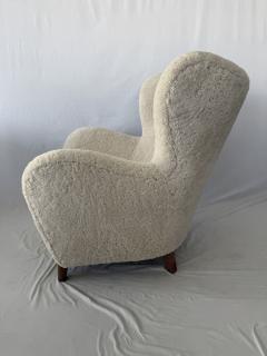 Large Pair of 1940s Scandinavian Sheepskin Shearling Lounge Chairs - 3920795