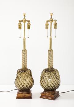 Large Pair of 1950s Murano Smoked Amber Glass Pineapple Lamps - 4716089