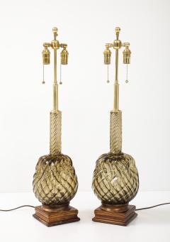 Large Pair of 1950s Murano Smoked Amber Glass Pineapple Lamps - 4716090