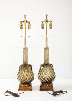 Large Pair of 1950s Murano Smoked Amber Glass Pineapple Lamps - 4716091