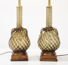 Large Pair of 1950s Murano Smoked Amber Glass Pineapple Lamps - 4716093