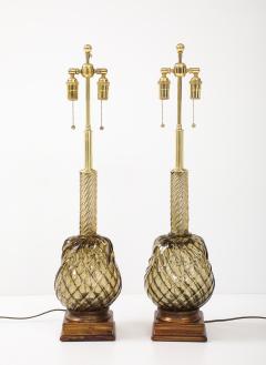 Large Pair of 1950s Murano Smoked Amber Glass Pineapple Lamps - 4716608