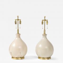 Large Pair of 1970s Balloon shaped Lamps with an Ivory Glaze - 3881331