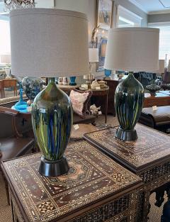 Large Pair of American 1960s Drip glaze Ovoid Lamps - 3111901