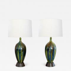 Large Pair of American 1960s Drip glaze Ovoid Lamps - 3115471