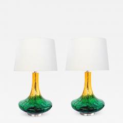 Large Pair of American 1970s Yellow and Green Art Glass Lamps - 1673487