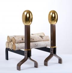 Large Pair of Andirons in Polished and Oxidized Brass Italy 1950s - 3979949