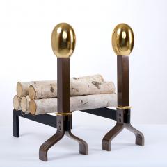 Large Pair of Andirons in Polished and Oxidized Brass Italy 1950s - 3979950