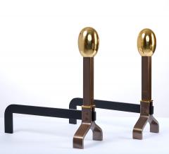 Large Pair of Andirons in Polished and Oxidized Brass Italy 1950s - 3979953