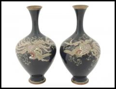 Large Pair of Antique Meiji Japanese Cloisonne Enamel Vases Birds of Paradise - 3901375